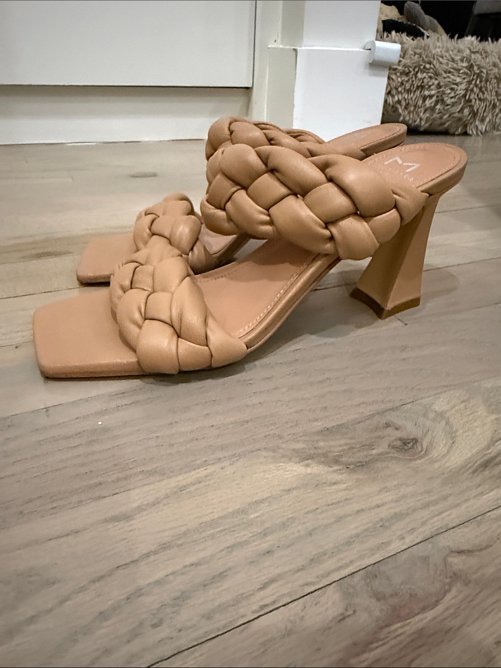 Marc Fisher Braided Tan Square-Toe Block Heel Sandals